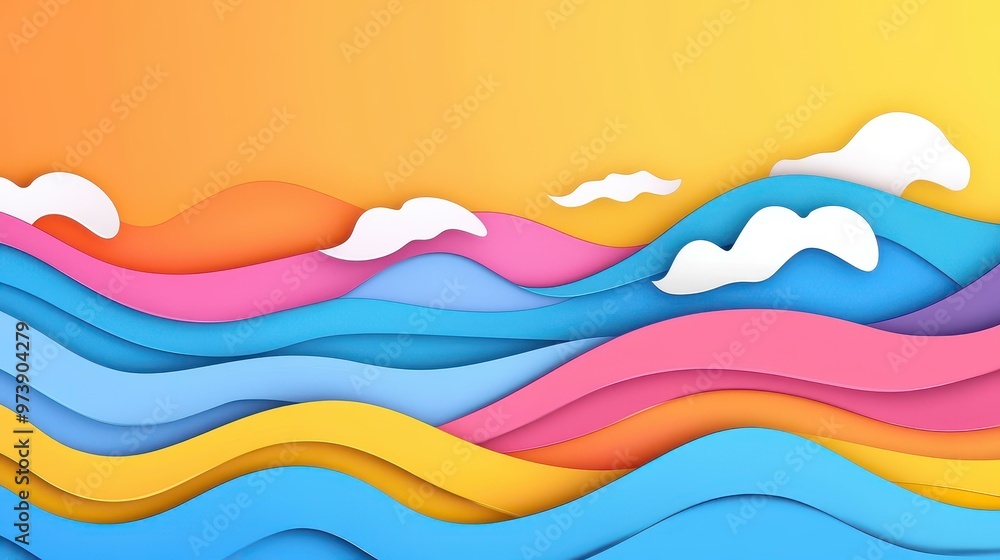 Poster vibrant abstract waves in a papercut style create a colorful and modern background for artistic desi