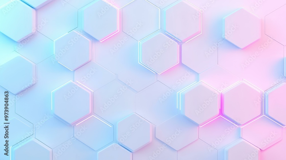 Poster modern abstract design showcasing glowing hexagonal shapes on a sleek white background for a techins