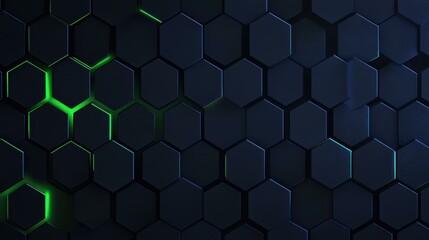 Fototapeta premium Dive into an abstract world with a dark hexagonal background, highlighted with vibrant blue and green flashes.