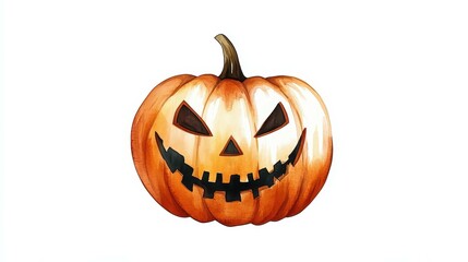 A sinister jackolantern glows with eerie charm in vibrant watercolor, perfect for Halloween decor and autumn vibes.