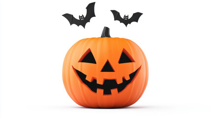 Fototapeta premium A spooky jackolantern features carved bats and ghosts, perfect for a festive Halloween display in vivid 3D detail.