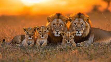 Lion Family in the African Sunset   Wildlife Photography