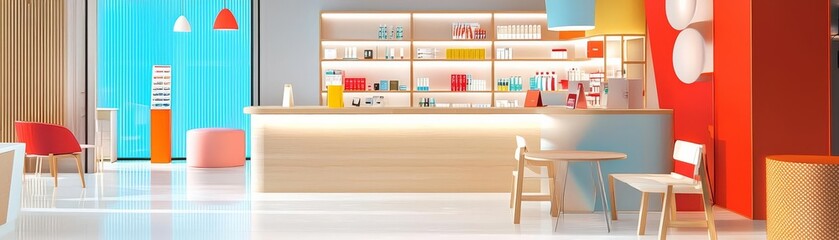 Virtual storefront, interactive product display, 3D illustration