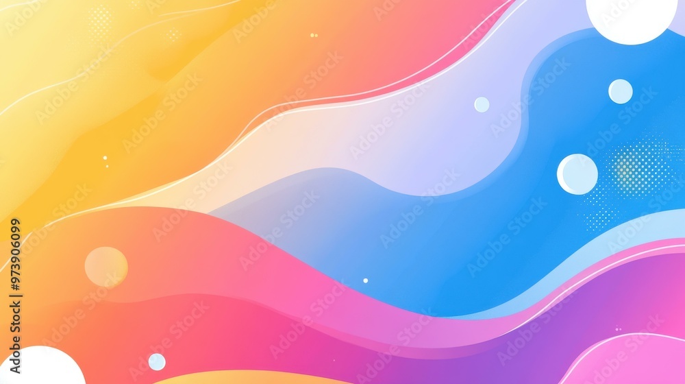 Poster bright and soft pastel gradients blend with dynamic shapes, creating an abstract background bursting