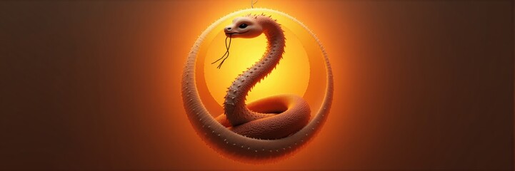 Fototapeta premium A stylized snake silhouette against a glowing orange backdrop, symbolizing transformation and power, ideal for branding, wellness, or creative industries.