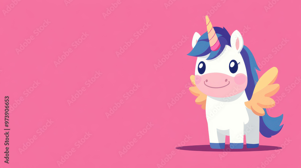 Poster Adorable unicorn design featuring playful pastel hues. A charming, simple vector illustration with a friendly vibe.