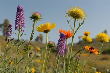 Fototapeta premium Artistic Portrayal of Distinctive Wildflowers Against a Clear Backdrop