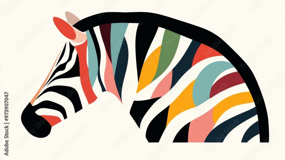 Wall mural Vibrant minimalist zebra art showcases sleek stripes in a bold yet simple design, perfect for modern decor.