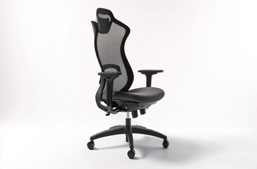 an ergonomic office chair, featuring adjustable lumbar support and mesh backrest