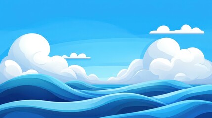 Vibrant ocean landscape with rolling waves and a bright blue sky, perfect for a captivating D game design.