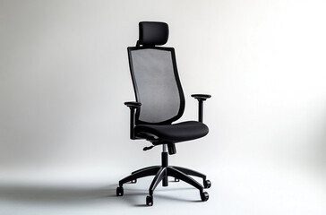 an ergonomic office chair, featuring adjustable lumbar support and mesh backrest