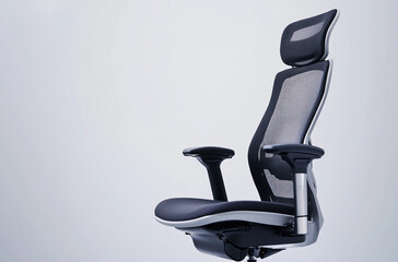 an ergonomic office chair, featuring adjustable lumbar support and mesh backrest
