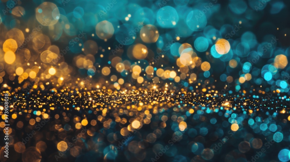Poster a captivating spread of golden and blue glitter adorns a surface, shimmering and reflecting light in