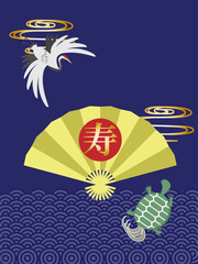 正月や祝い事に使える、鶴と亀の和風デザイン