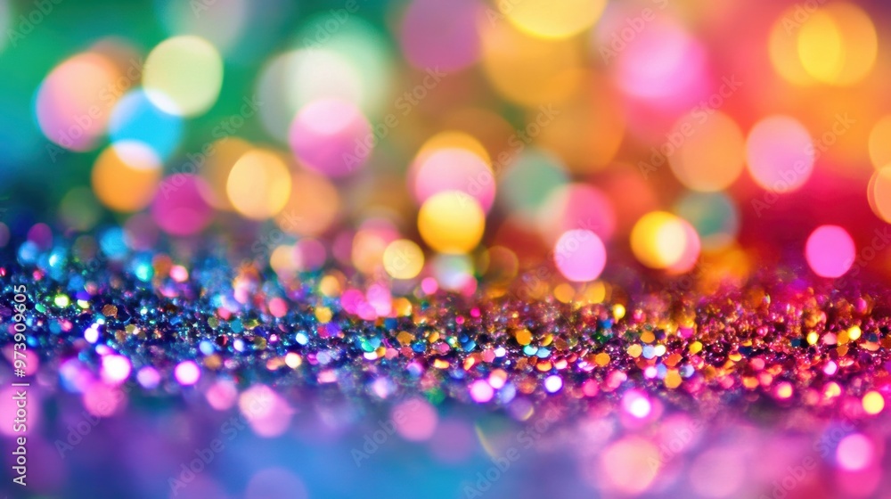 Poster a dazzling array of colorful glitter and shimmering bokeh lights creates an enchanting atmosphere, p