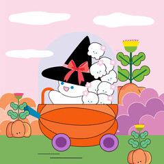 baby in the garden, set Halloween, set vector Halloween, Various types of Halloween, happy ghost, 31 October, 90s, 80s, 70s, cute Halloween, pumpkin vine 