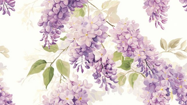 Lilac mimosa wisteria floral seamless design