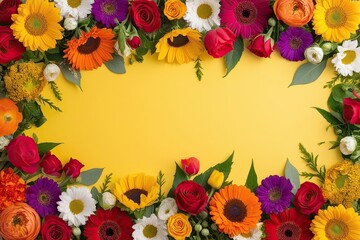 Obraz premium Vibrant Collection of Seasonal Flowers on a Bright Background