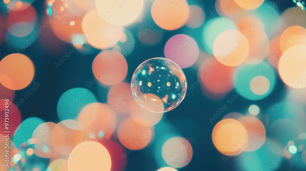 Poster colorful bubbles drift softly in a vibrant array of hues against a dark backdrop, enhancing the live