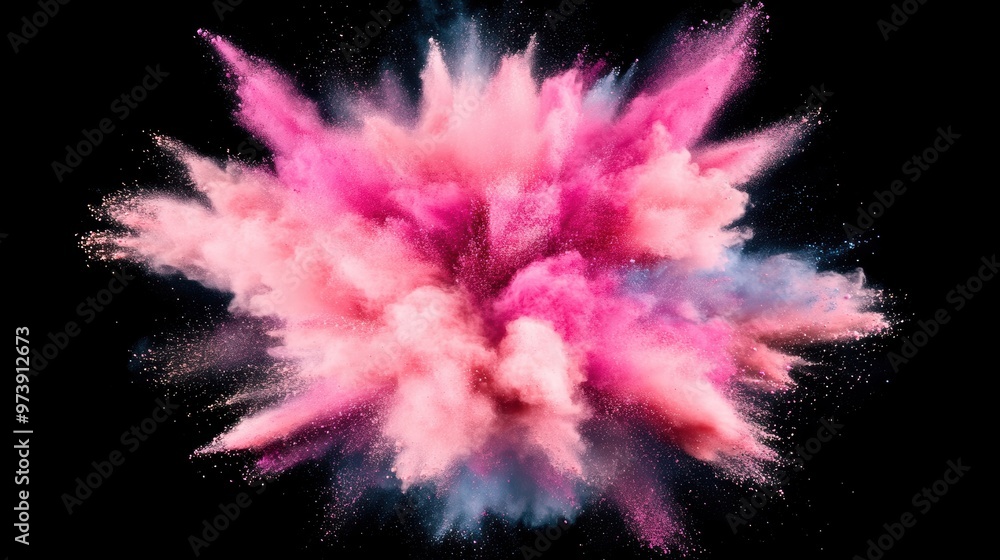 Poster a burst of brilliant colors erupts, creating a stunning visual effect in a dark environment as powde