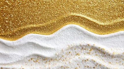 Obraz premium A dazzling mixture of gold glitter and white textures forms elegant wave patterns, perfect for creative design projects