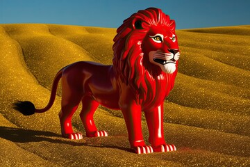 Luminous Crimson Lion on Golden Field for Festival Celebration