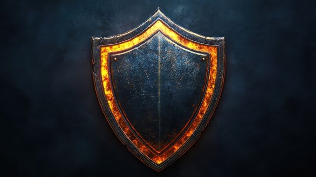 Stylized 3D style shield with bold shapes and deep textures.