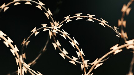 Obraz premium Barbed Wire Fence Close up Sharp Metal Security Protection Dangerous Safety Hazard Danger Warning