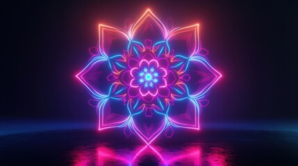 Fototapeta premium Illuminated Mandala of Serenity: Surreal Neon Art for Mindfulness and Inner Balance