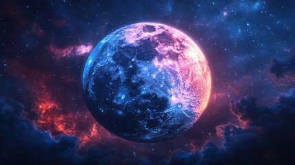 Obraz premium Moon in stylized 3D style with bold shapes, vivid colors, and a dynamic, realistic lunar appearance.