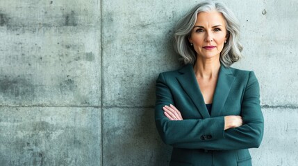 Confident businesswoman with arms crossed, looking at camera.