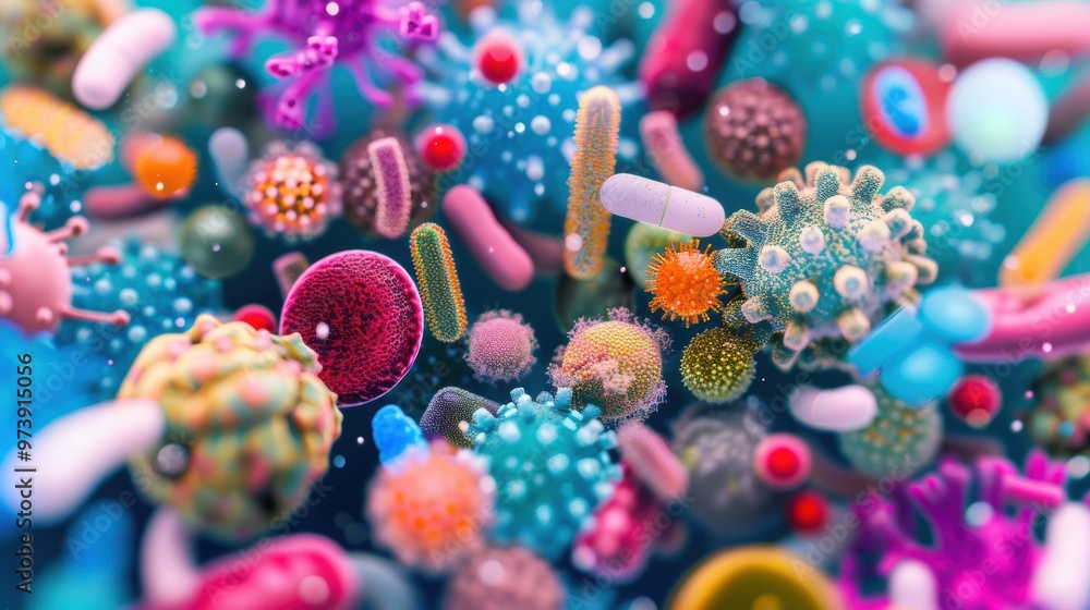 Poster microbes display a myriad of shapes and vivid colors, illustrating the beauty and complexity of micr