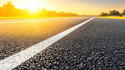 Fototapeta premium Asphalt Road with White Line and Sunset