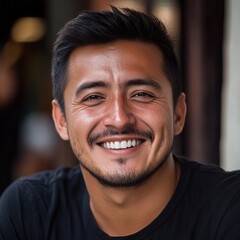 Obraz premium Portrait of a mexican man smiling and wearing a black shirt