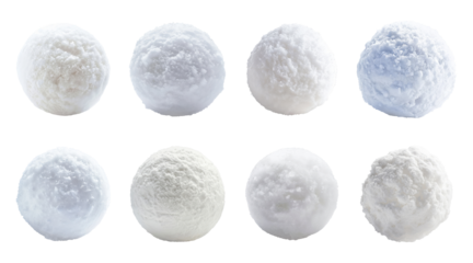 Set of snowballs isolated on transparent background
