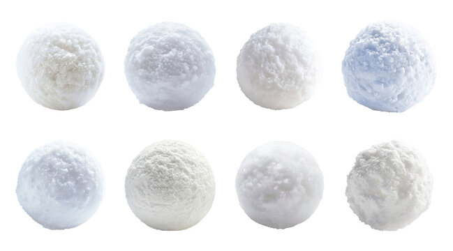 Set of snowballs isolated on transparent background