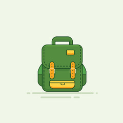 Flat green backpack isolated illustration
