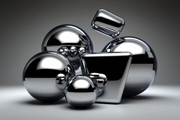 Glossy 3D Chrome Metallic Abstract Shapes with Shiny Finish