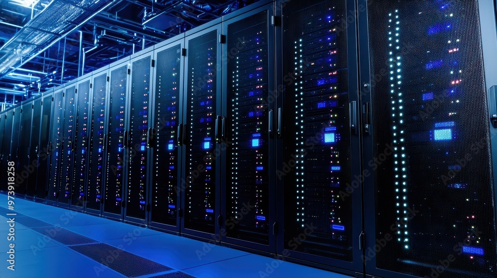 Poster server room data center technology network servers rack
