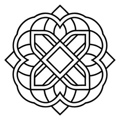 A geometric ornament design with interlocking squares and circles creates a balanced pattern.