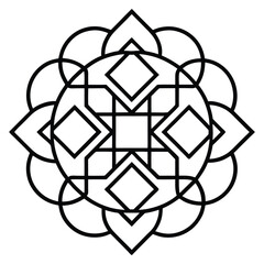 A geometric ornament design with interlocking squares and circles creates a balanced pattern.