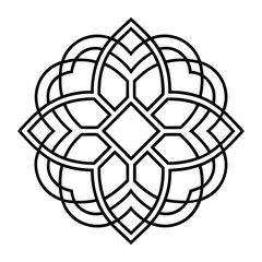 A geometric ornament design with interlocking squares and circles creates a balanced pattern.