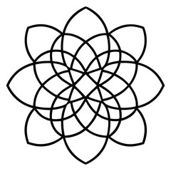 A geometric ornament design with interlocking squares and circles creates a balanced pattern.