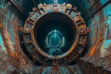 Obraz premium Rusty Tunnel Entrance with Tracks and Light