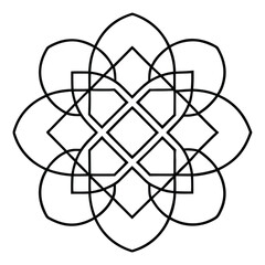A geometric ornament design with interlocking squares and circles creates a balanced pattern.