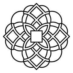 A geometric ornament design with interlocking squares and circles creates a balanced pattern.