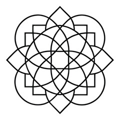 A geometric ornament design with interlocking squares and circles creates a balanced pattern.