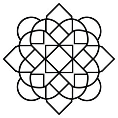 A geometric ornament design with interlocking squares and circles creates a balanced pattern.