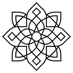 A geometric ornament design with interlocking squares and circles creates a balanced pattern.