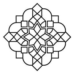 A geometric ornament design with interlocking squares and circles creates a balanced pattern.
